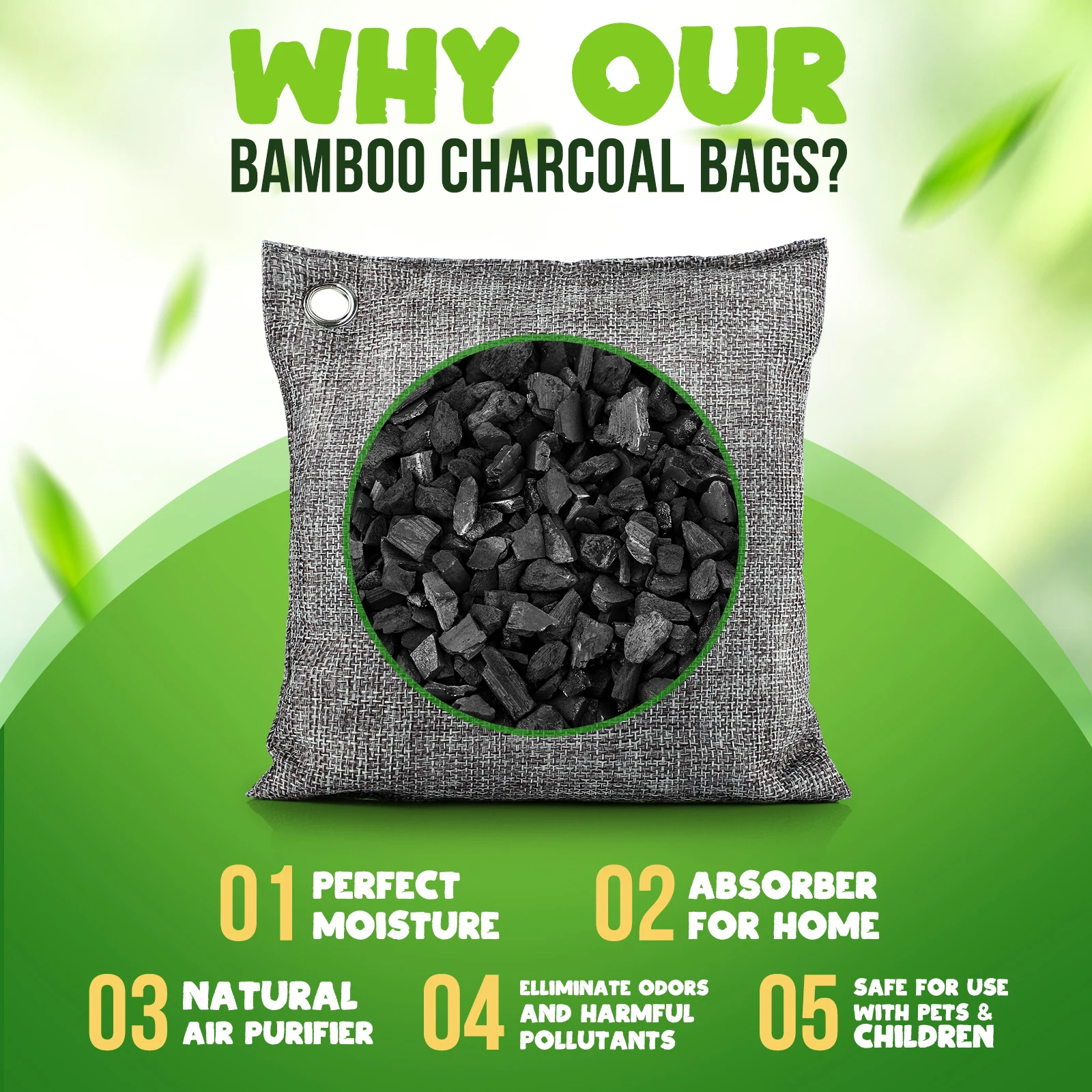 Bamboo Charcoal Air Purifier 10pcs Natural Bamboo Charcoal Bags Air Purifying Activated Charcoal Odor Absorber for Room Closet Car