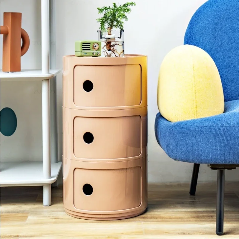 

Ins Net Red Bedside Table Modern Minimalist White Round Creative Small Cabinet Mini Simple Plastic Side Cabinet Nightstands