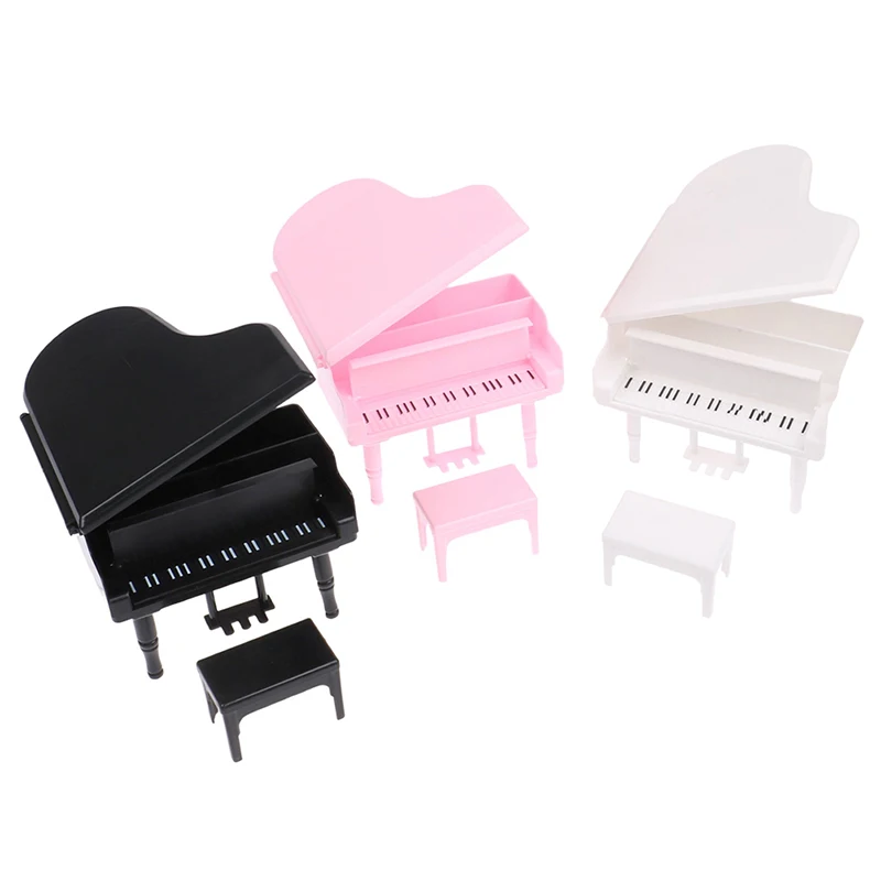 

2pcs/set 1:12 Dollhouse Miniture Piano with Stool Musical Instrument Model Accessories Decoration Modelo de mini piano