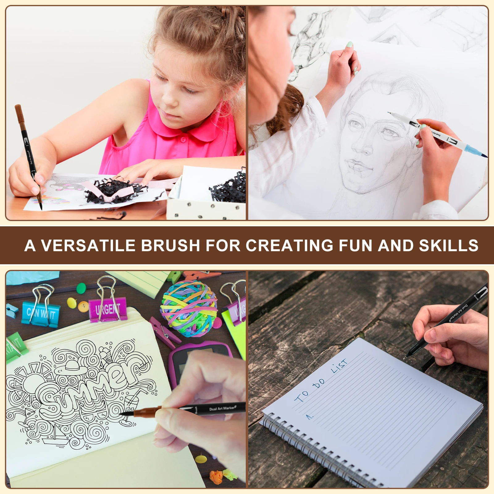 60 Colors to 100 Colors Double Tip Brush Pens Washable Double Brush Marker Pens Multifunctional Art Markers Set Practical Paint