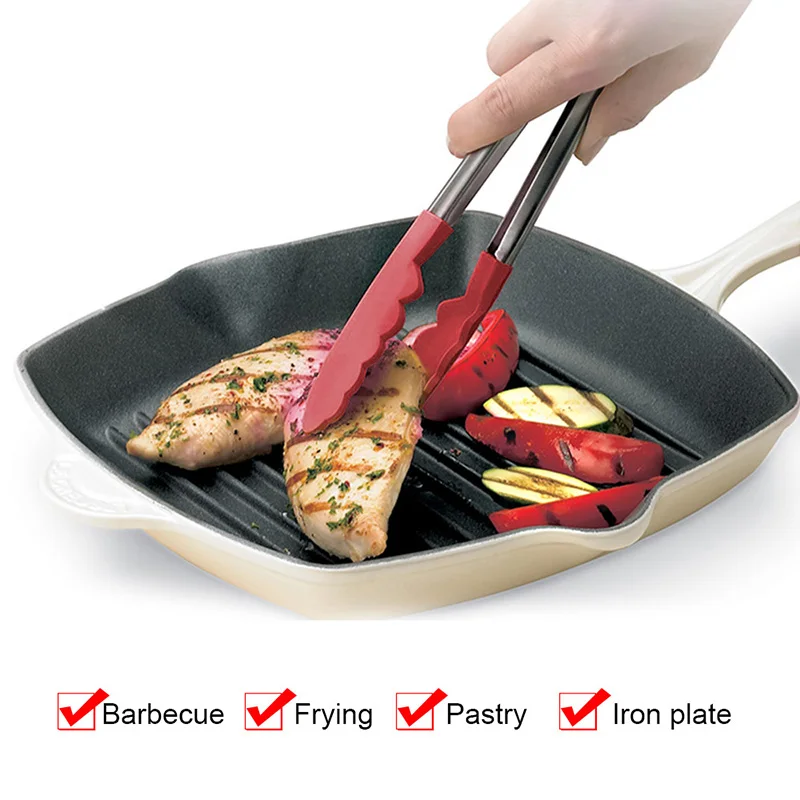 Food Tong Stainless Steel Kitchen Tongs Silicone Nylon Non-Slip Cooking Clip Clamp BBQ Salad Tools Grill Kitchen Accessories
