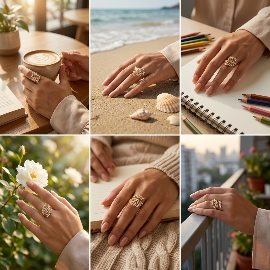 Minimalistischer Weizenähren-Offenring für Frauen, Exquisiter Glänzender CZ-Stein Geometrischer Verstellbarer Ring, Freundschafts-Geburtstagsgeschenk – Detail 4