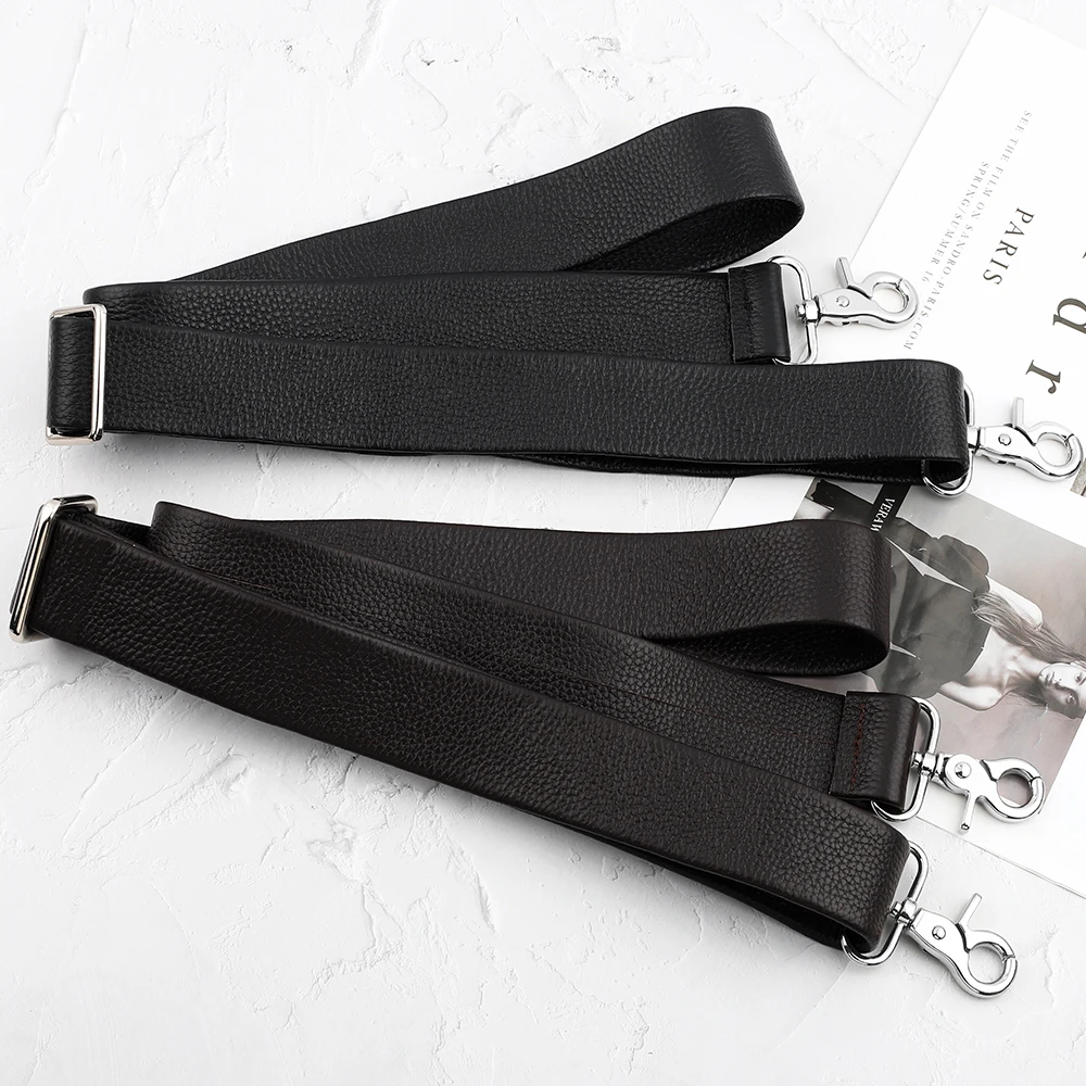 150cm Genuine Leather Bags Straps Black Coffee Detachable Handle Replacement Mens Shoulder Silver Buckle Bag Accessories Mens 2pcs detachable 29cm pu leather bag handles purses straps handbags bag strap diy bags replacement making accessories d buckle