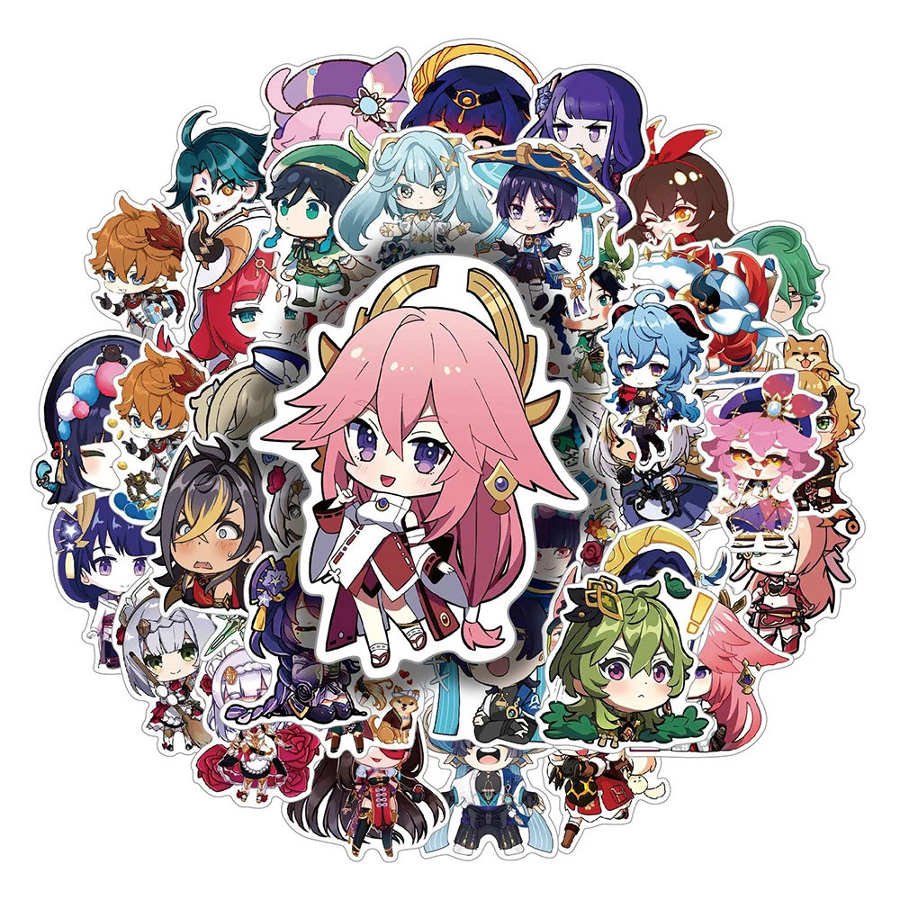 10/30/50pcs Cute Cartoon Genshin Impact Game Stickers Anime Decorative Stationery Laptop Skateboard Kawaii Kids DIY Sticker Toys