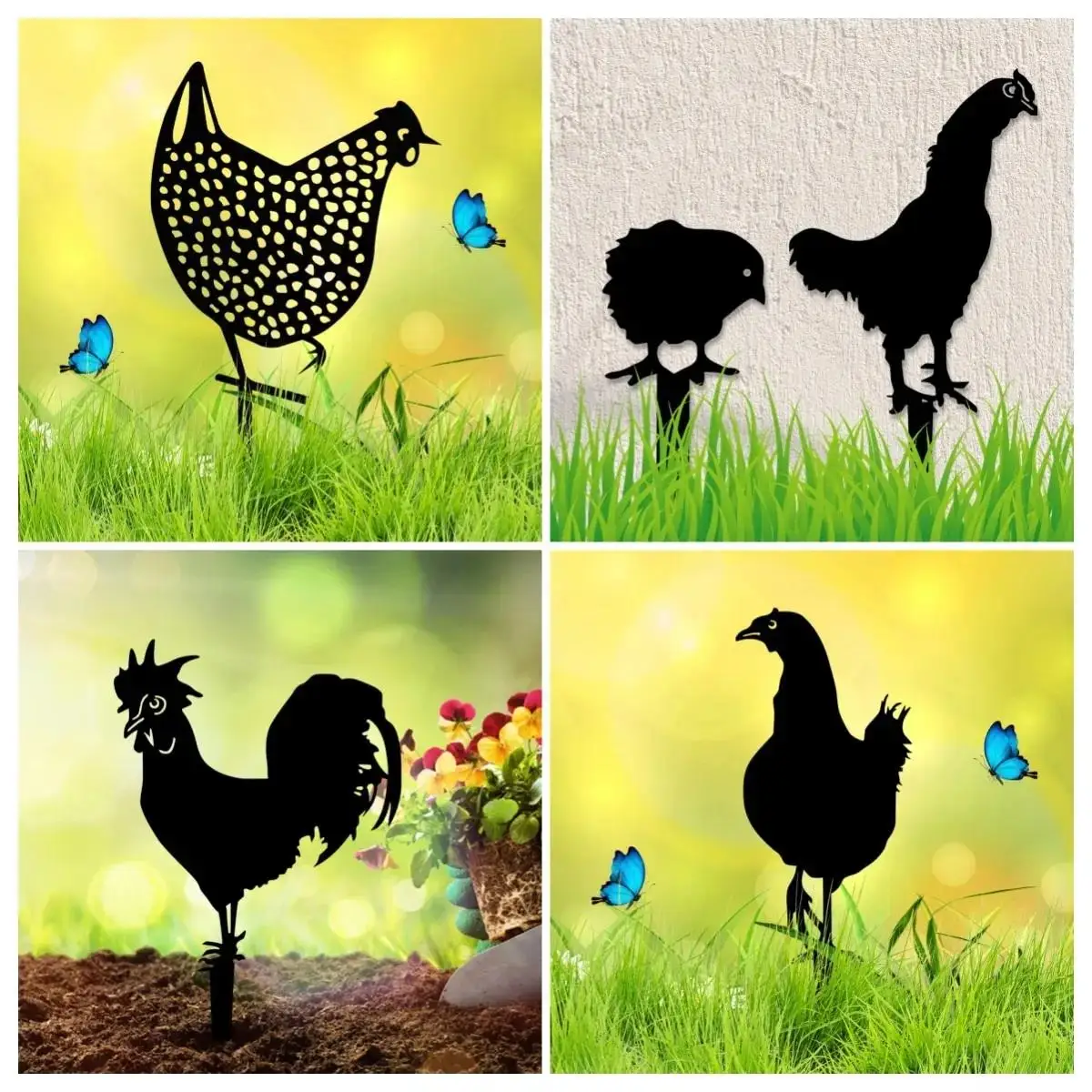 

1pc Chicken Statues,Garden Metal Stakes Outdoor Garden Art, Farm Yard Lawn Decor, Animal Silhouette Garden Stakes