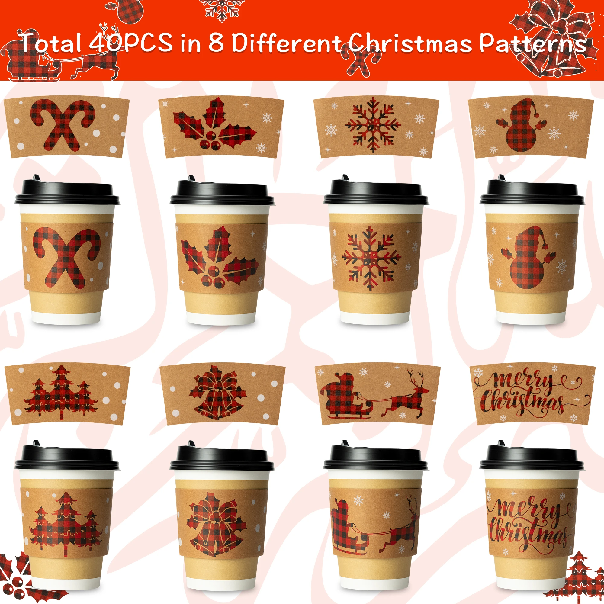Christmas Paper Cup Set 40 PCS Party Hot Milk Tea Disposable Heat Insulation Waterproof Coffee Ironing Snow Elk Pattern
