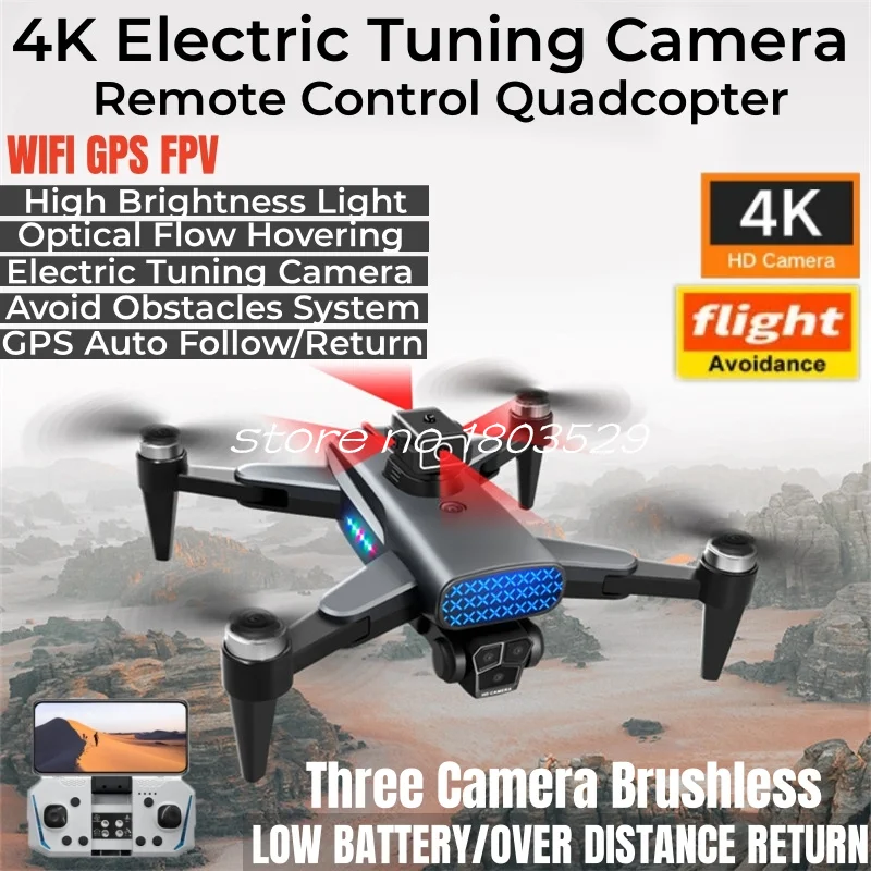 4K ESC GPS Follow Me Brushless Remote Control Drone 1200M GPS Optical Flow  Dual Position Avoid Obstacles FPV RC Drone Quadcopter