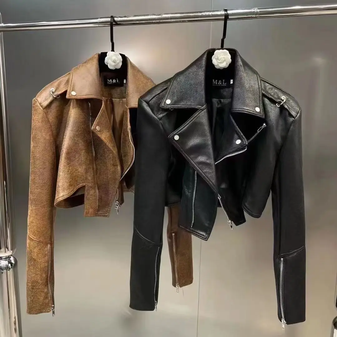 

Leather Coat Women Fashion Spring And Autumn 2023 New Motorcycle Short Jacket Female Clothing