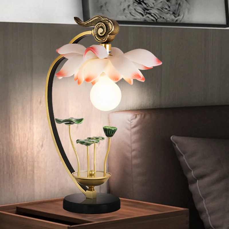 

Adjustable Brightness Night Light Creative New Chinese Style Bedroom Night Lamp Home Vintage Living Room Zen Lotus Lamp