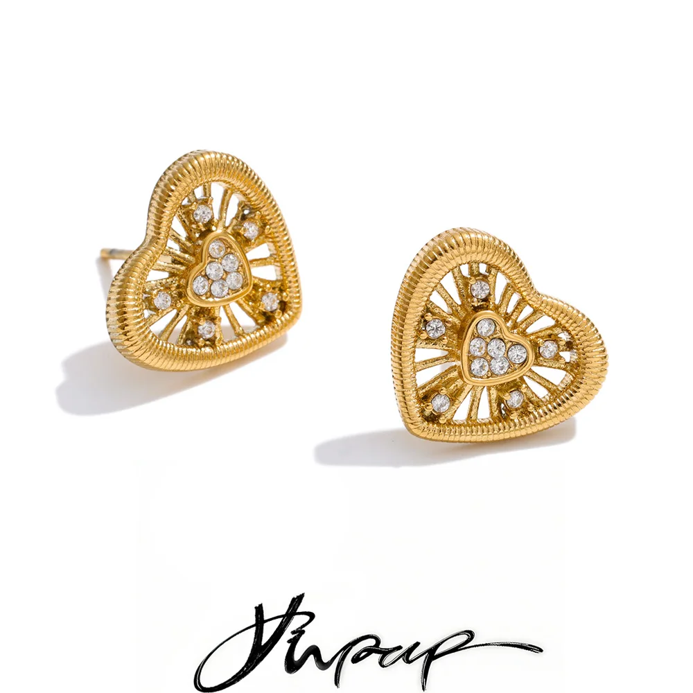 Yhpup Valentines Day Gift Zirconia Heart Stud Earrings