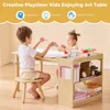 Kids Art Table & 2 Chairs Set with Roll Paper - Spacious Craft Table with Storage Shelves for Drawing, Activities, and Study 6