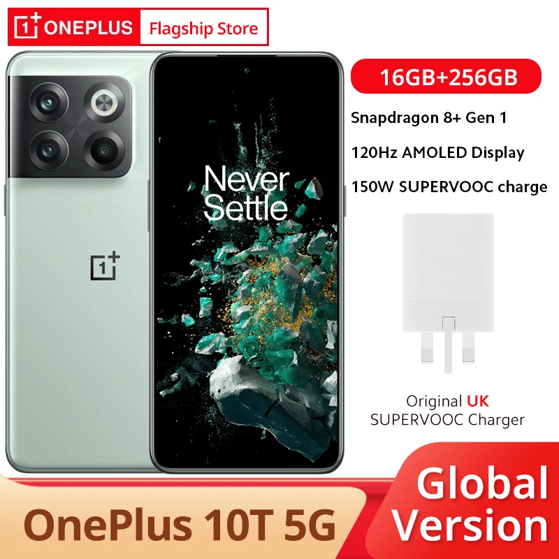  OnePlus 10T 5G Global Version Smartphone 16GB 256GB Snapdragon 8+ Gen 1 120Hz AMOLED Display 150W Charge 4800mAh 50MP Cellphone 
