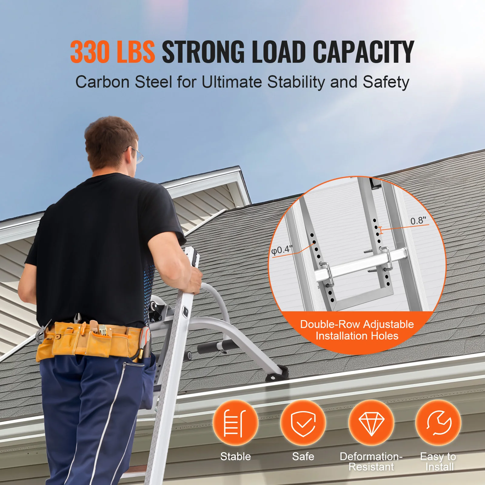 Ladder Stabilizer 2 in 1 Extension Wall Ladder Standoff Hook Roof Ridge Accessories Horizontally and Vertically