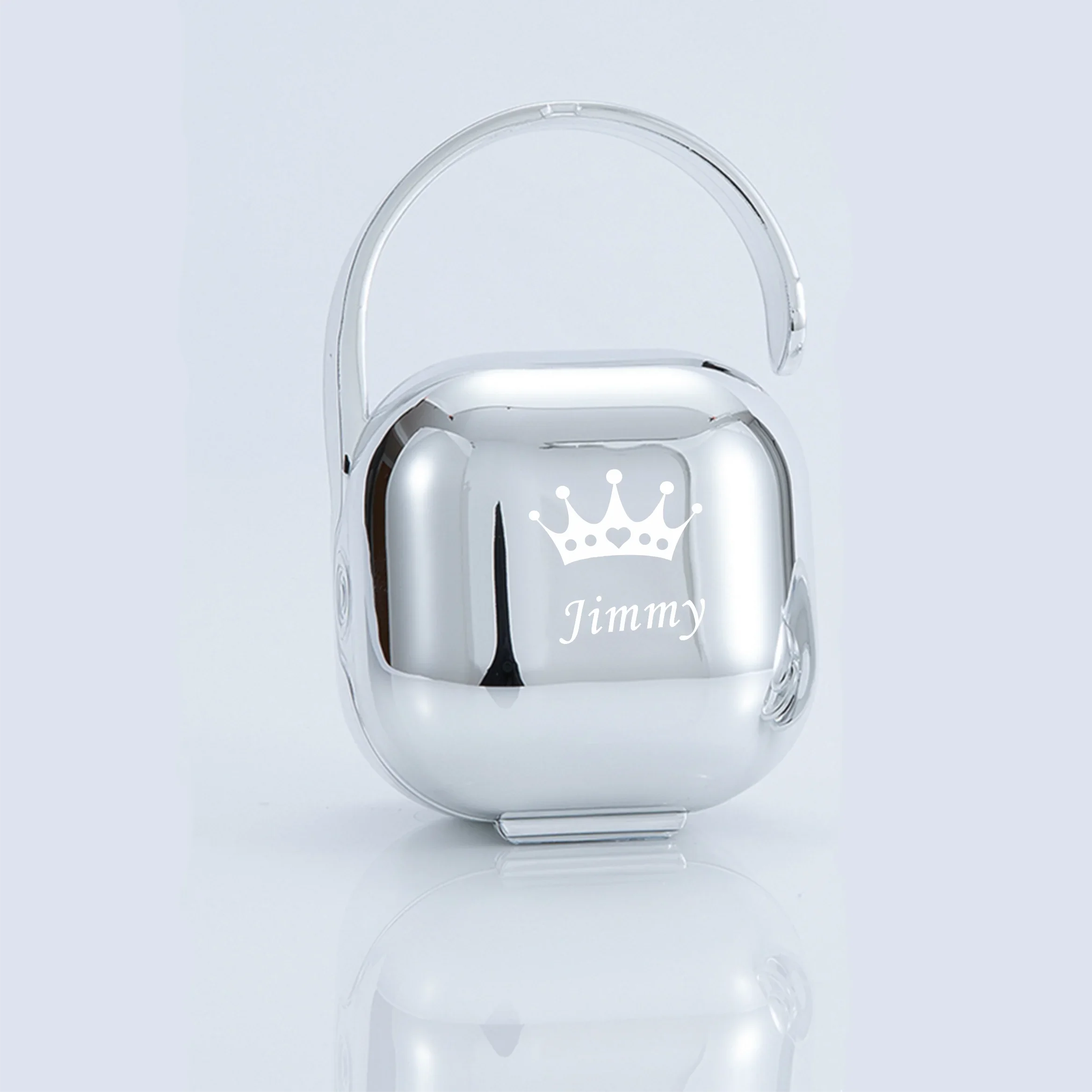 MIYOCAR personalized silver Metallic bling pacifier box and pacifier clip BPA free dummy Luxury baby shower gift 3