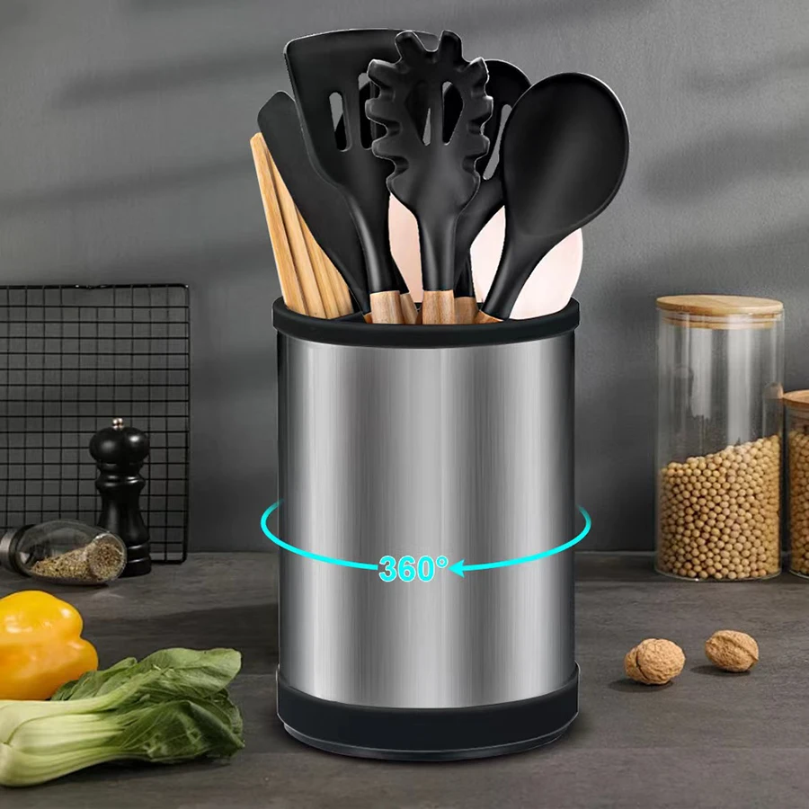 1PC rotatable stainless steel silica gel storage barrel kitchen storage rack spatula spoon tableware kitchenware storage 3