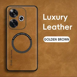 Luxury Leather Magnetic Phone Case with MagSafe Wireless Charging Compatibility for Poco X7 Pro 5G (Brown)