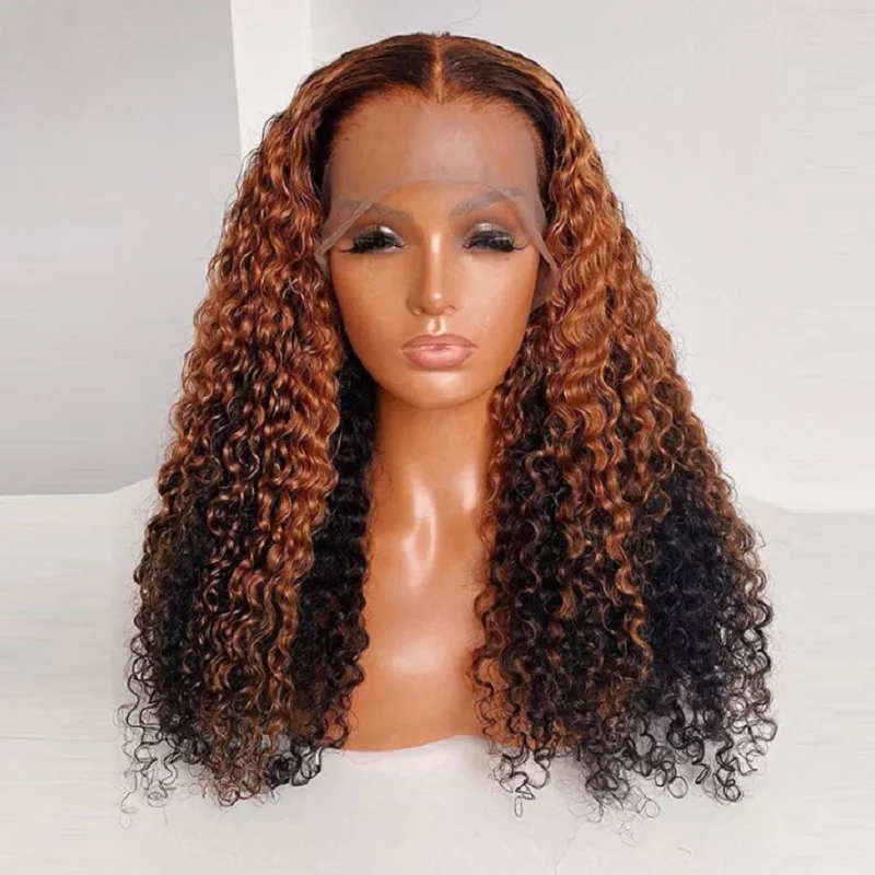 Soft Long Highlight Blonde Kinky Curly 23A Grade 13*4Lace Front Wig For Black Women BabyHair European Human Hair Jewish Wig