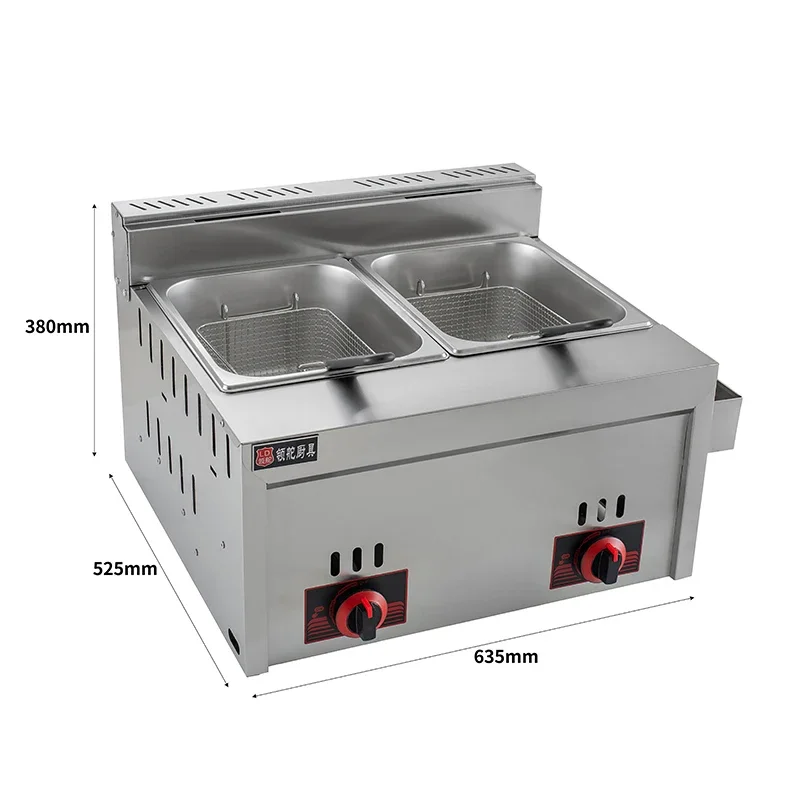 GH723H LPG GAS Double Commercial Gas Commercial Deep Fryer 6L+6L Potato Chip Chicken Wing Fryer French Fries Frying Machine
