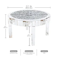Table basse ronde miroir avec incrustation de cristal, 31.5 en effet, surface miroir, table d'appoint argentée, salon, moderne 5