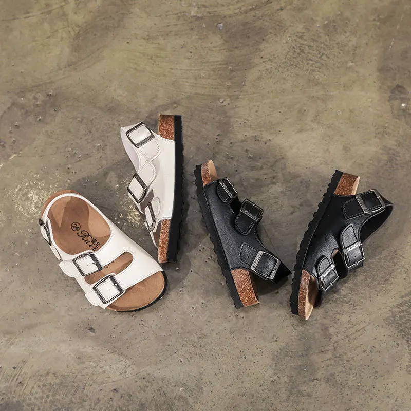 Summer New Kids Beach Sandals for Boys Cork Sandals Non-slip Soft Leather Sport Sandal Outdoor Fashion Children's cork Slippers