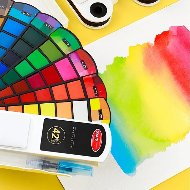 18/24/36/42 Solid Watercolor Pigment Set Foldable Travel WaterColor With Water Brush Pen Art Specific Fan Shaped Painting Tool 4