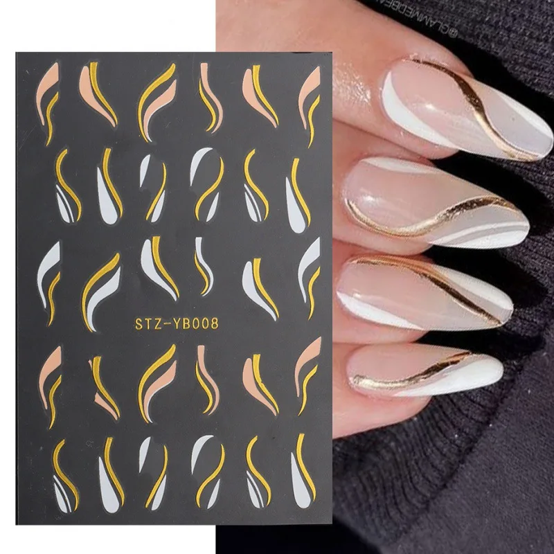 Colorful Bronzing Striped Nail Art Decals 3D Nail Stickers image 1