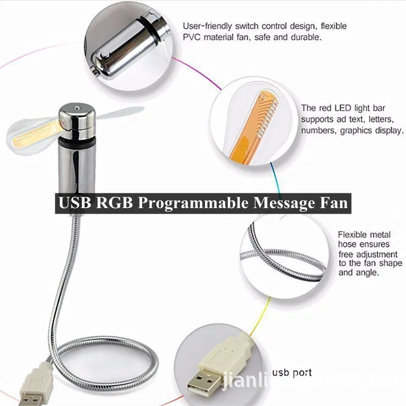 USB Mini Ego Fans Creative Gift With RGB LED Light Cool Gadget Programming Message Fan Adjustable Multi-language