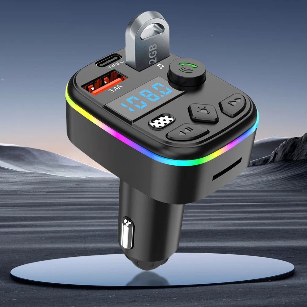 FM Transmitter Support TF Card U Disk Car MP3 Player Dual USB Type C Car Charger Cell Phone Charging Hands Free Wireless Car Kit