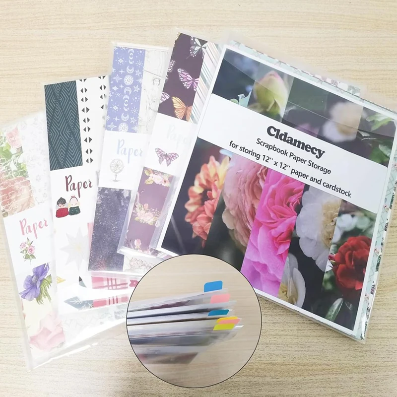 투명 스크랩북 정리함 봉투 보관 포켓 슬리브, 라벨 스티커 60 개 포함, 12x12 인치, 32 개