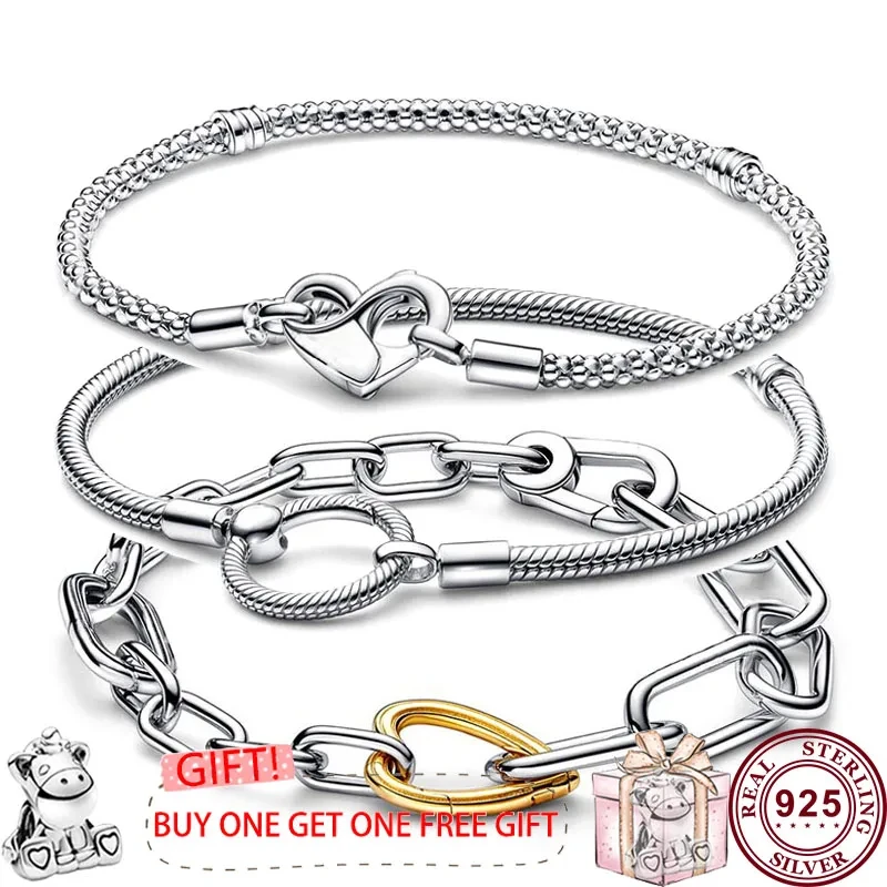 2023 New Hot 925 Sterling Silver Love ME Chain Link O-ring Studs Women's Logo Bracelet For Original DIY Charm Jewelry