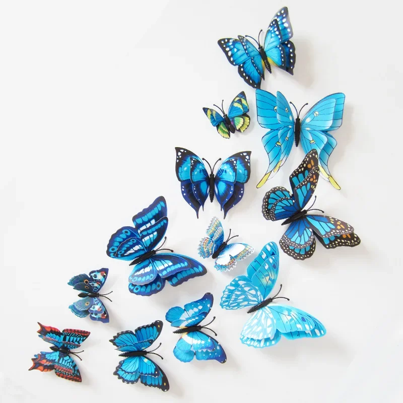 12pcs/lot 3D Double Layer Decorative Butterfly for Bedroom Party Curtain Fake flower Craft Decor PVC Butterflies with Pin