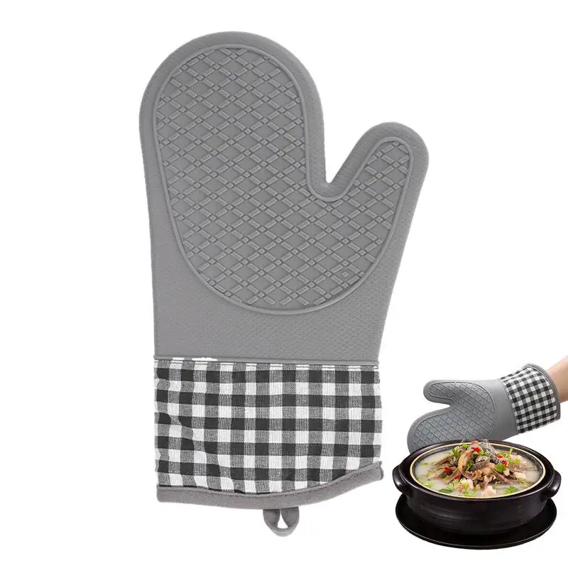 

Термостойкие кухонные перчатки, варежки из пищевого силикона для духовки, кухонные перчатки, варежки для духовки с мягкой внутренней подкладкой для приготовления пищи
