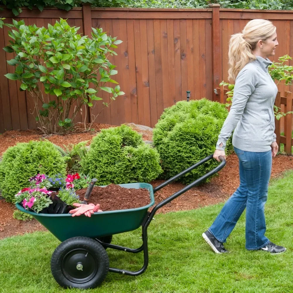Yard Rover 2 Tire Wheelbarrow Utility Cart for Garden Green Ideal for residential gardening and landscaping