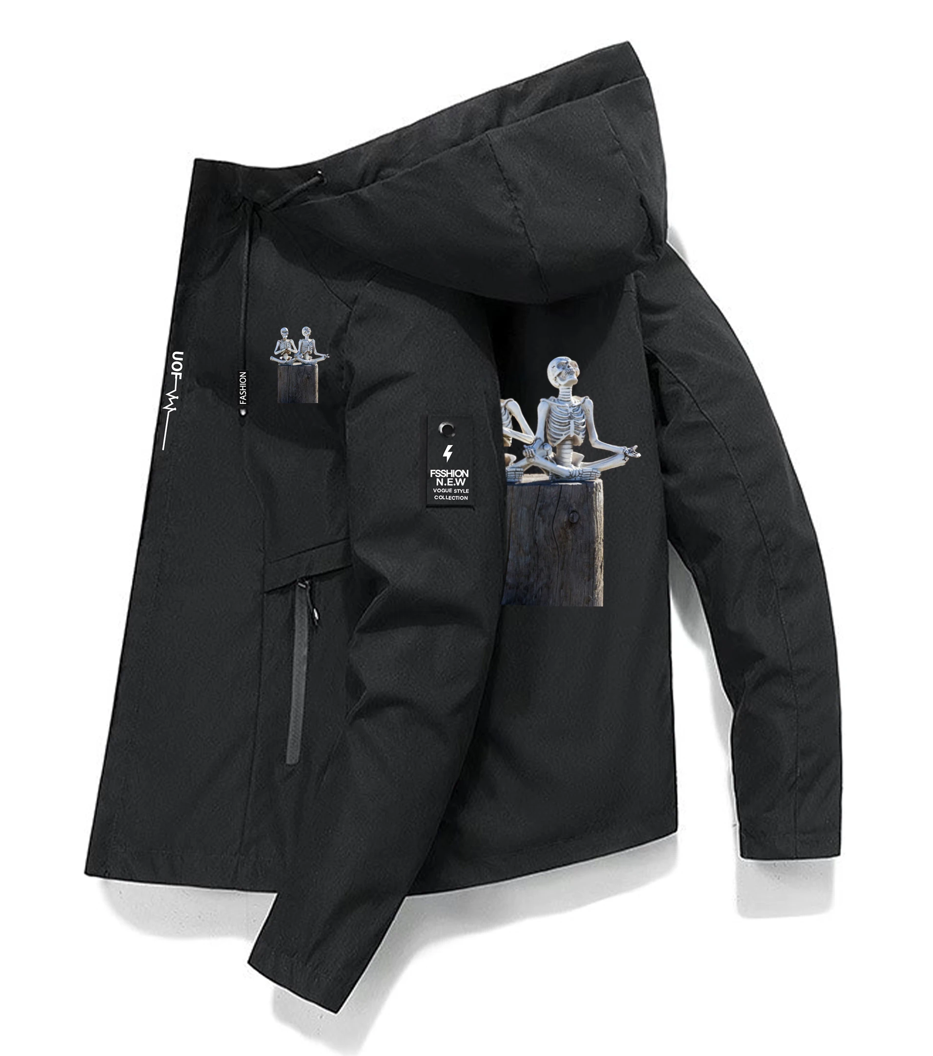 

Vintage Forward Observations Men Jacket Front Back Two Sides Praying Skeleton Clothing Long Sleeve Top Breathable