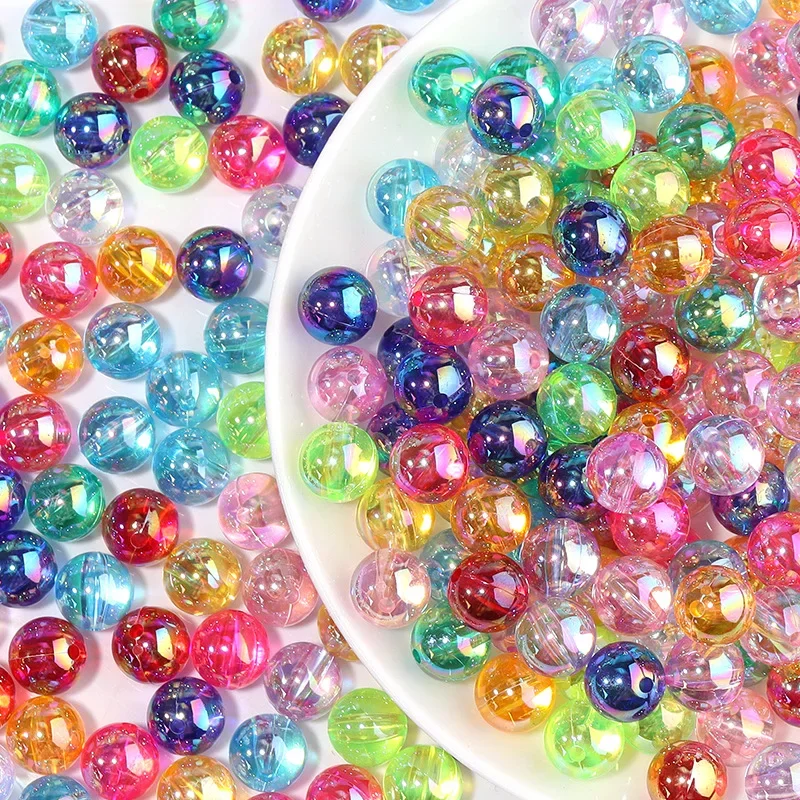 6 8 10mm Rainbow Acrílico Rodada Beads AB Cor Limpar Plástico Esfera Bead Solto Spacer Beads para Pulseira Colar Fazer Jóias