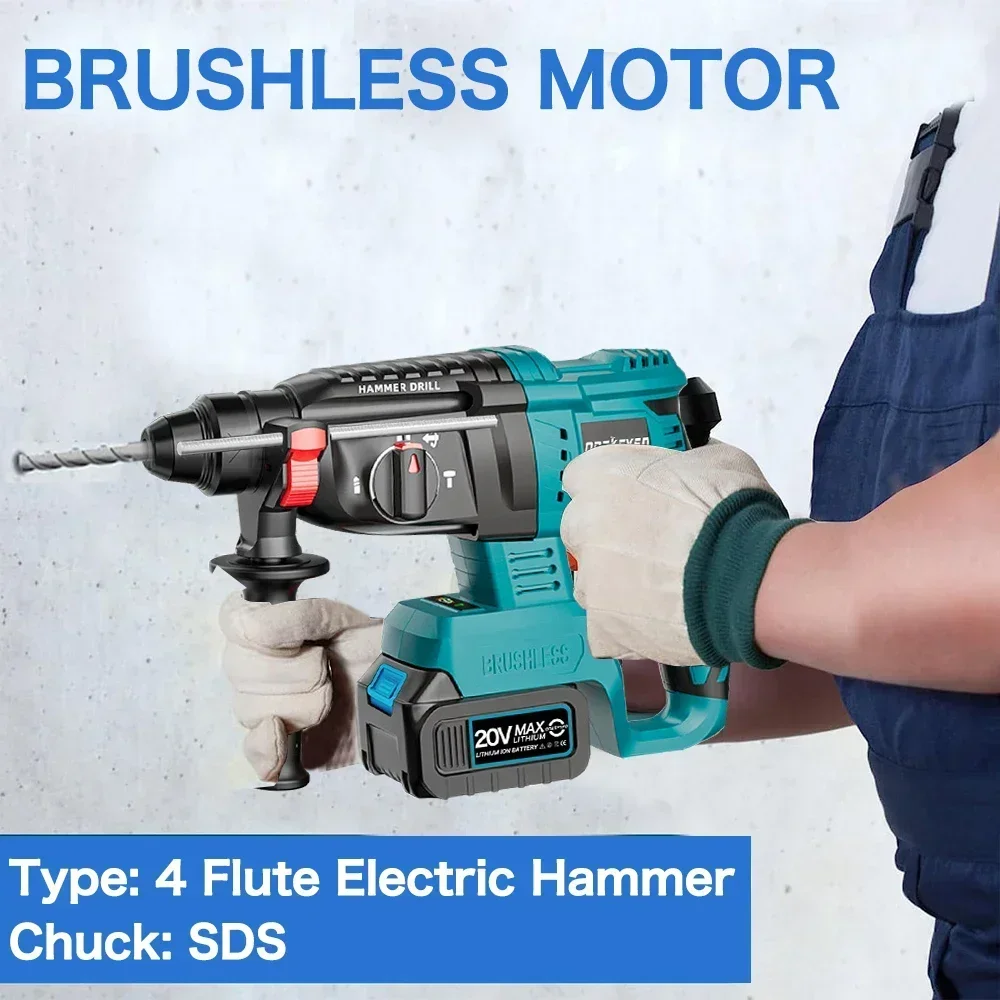 Brushless Electric Hammer Impact Rotary Drill Cordless Screwdriver Rechargeable large Torque Power Tools For Makita 18V Battery 3