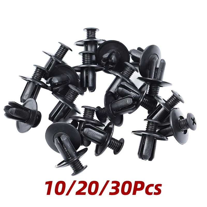

10/30Pcs 6mm Car Fairing Body Trim Panel Fastener Screw Black Rivet Mudguard Plastic Clips for Honda Motorcycle Car Accessories