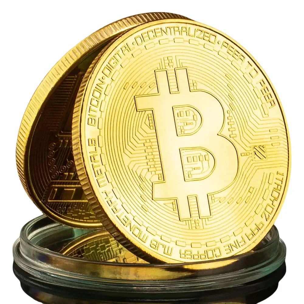 Gold Plated Collectible Bitcoin Coin – Commemorative Art Piece with Display Case