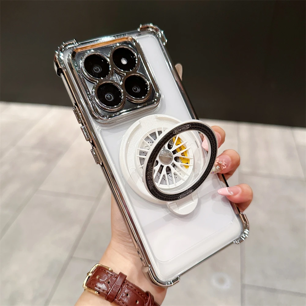 Luxury Plating Magnetic Shockproof Phone Case with Stand and Glass Lens Protection