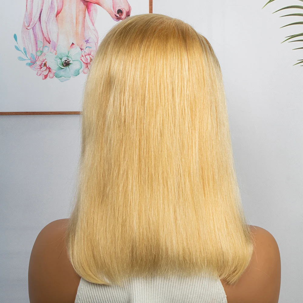 Gray Pink Blonde 613# Color Straight Bob Wigs 220% Density 13x4 Lace Front Human Hair Wig for Black Women 10 12 14 Inches