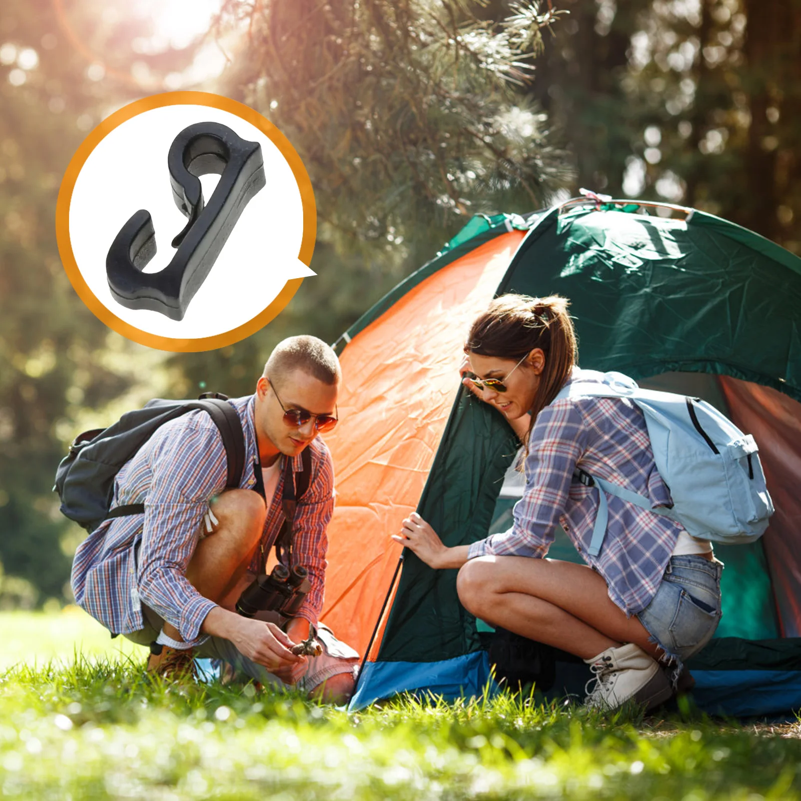 10pcs Double Ended Fixed Hook Outdoor Camping Tent Locking Hooks Elastic Rope Hook For Outdoor Camping Hiking Cycling Fishing