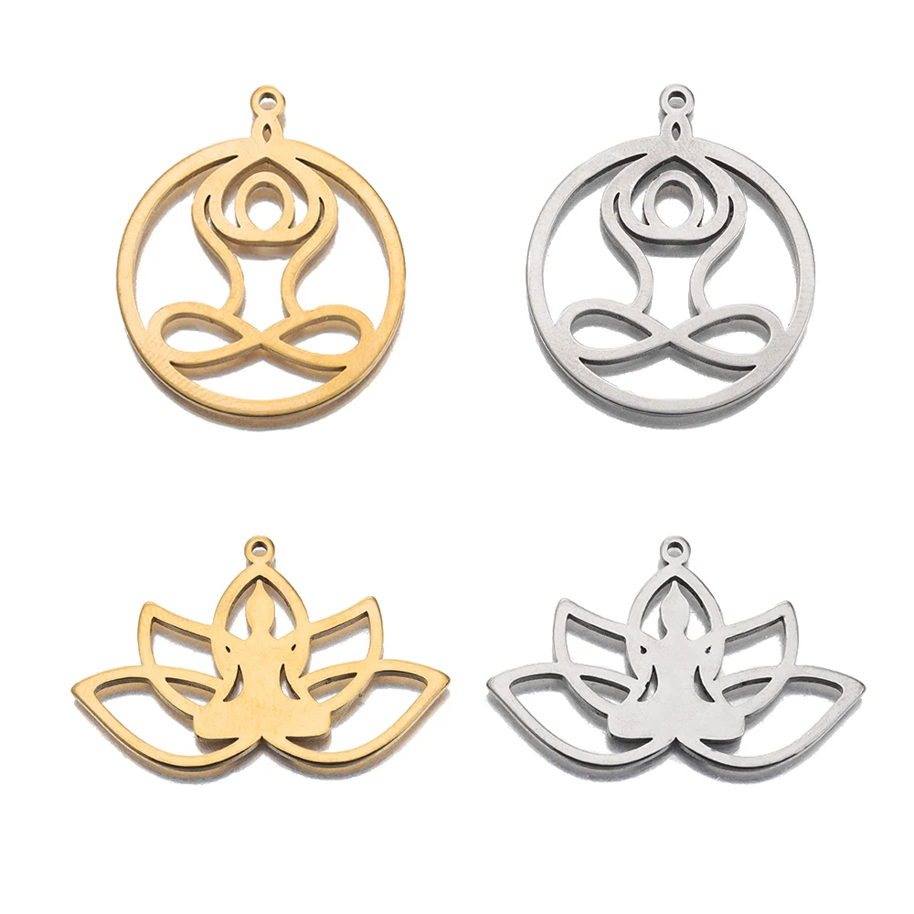 

5Pcs Zen Buddha Meditation Stainless Steel Lotus Flower Yoga Amulet Necklace Charms Pendant For DIY Earrings Jewelry Making