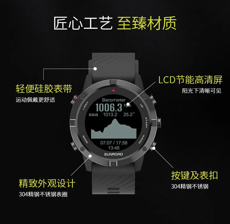 T3 높이 측정기 남성용 GPS 고도계 기압계 나침반 방수 시계 야외 활동 추적