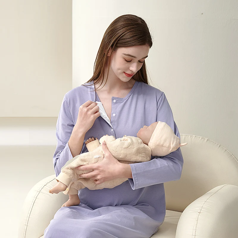 YATEMAO Pregnant Women's Nightwear ,With Chest Pad ,Postpartum Nursing Pajamas ,Delivery Room Dress 3
