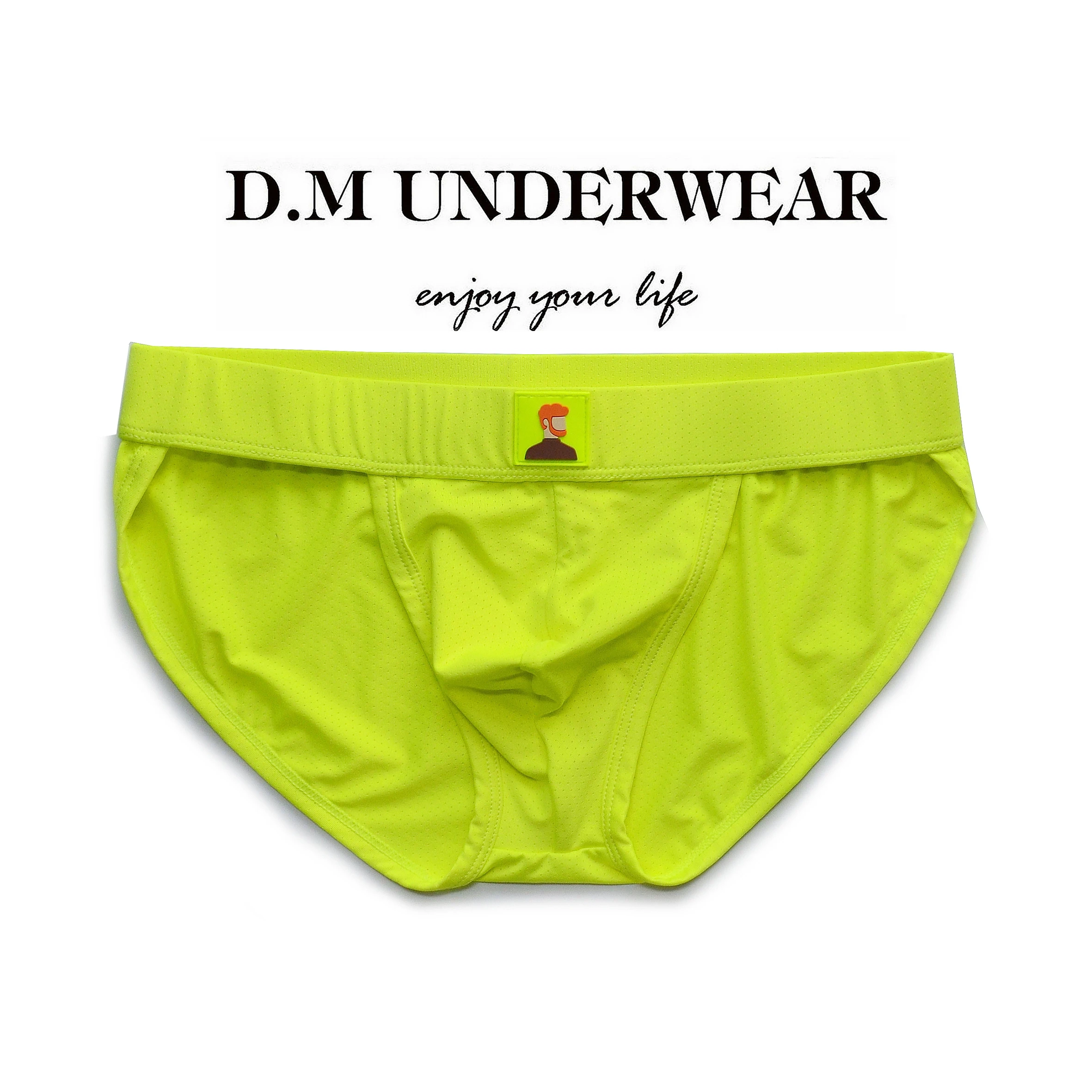 D.M low waist sexy solid color cartoon head briefs breathable mesh quick-drying polyester sports fitness thin cute Underwear