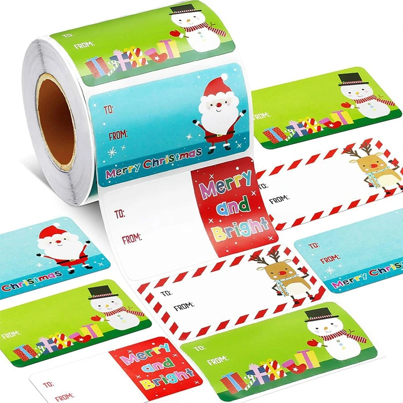 500pcsroll4DesignsAdhesiveChristmasGiftNameTagsXMASStickers