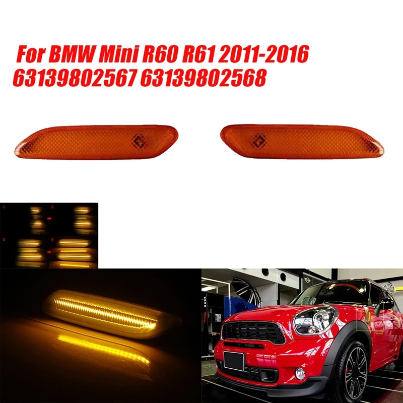 

1Pair Car Side Fender Turn Signal Lamps Dynamic LED Indicator Light For Mini R60 R61 2011-2016 63139802567 63139802568 Parts