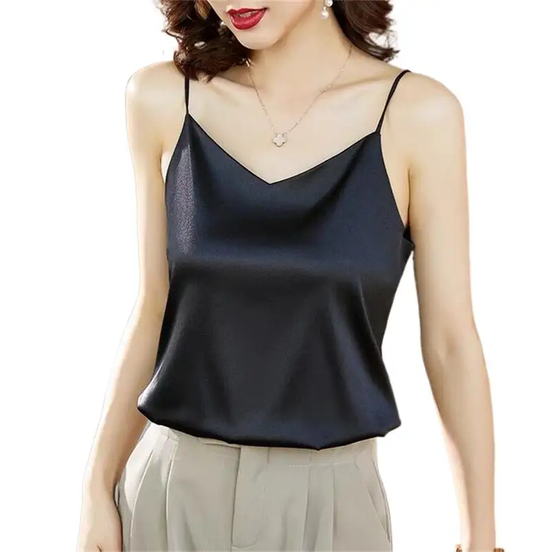 

Топ женский однотонный из вискозы, модная атласная дышащая мягкая майка без рукавов, облегающий офисный Топ, на лето