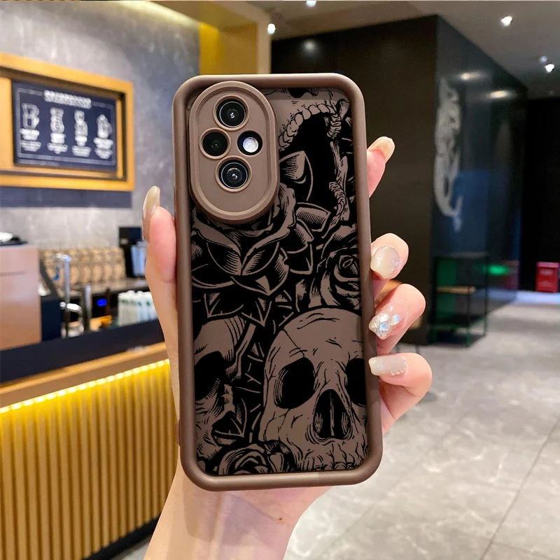 Black Art Flower Skull Horror Soft Silicone Phone Case Cover