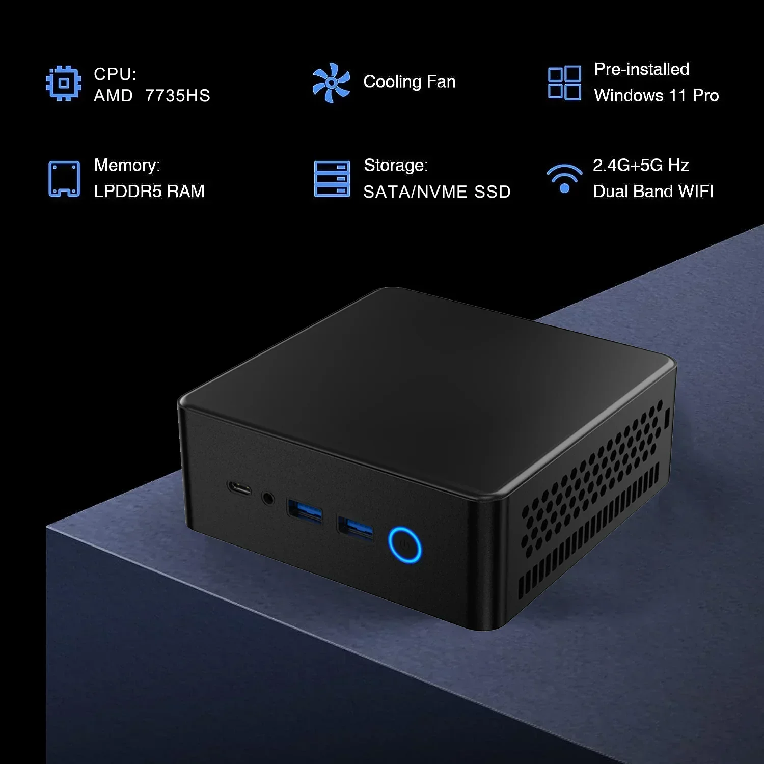 SZBOX AMD Ryzen 7 7735HS MINI PC Windows 11 Pro DDR5 4800Mhz NVME SSD PCle 4.0 WIFI6 BT5.0 Desktop Gaming Computer 3